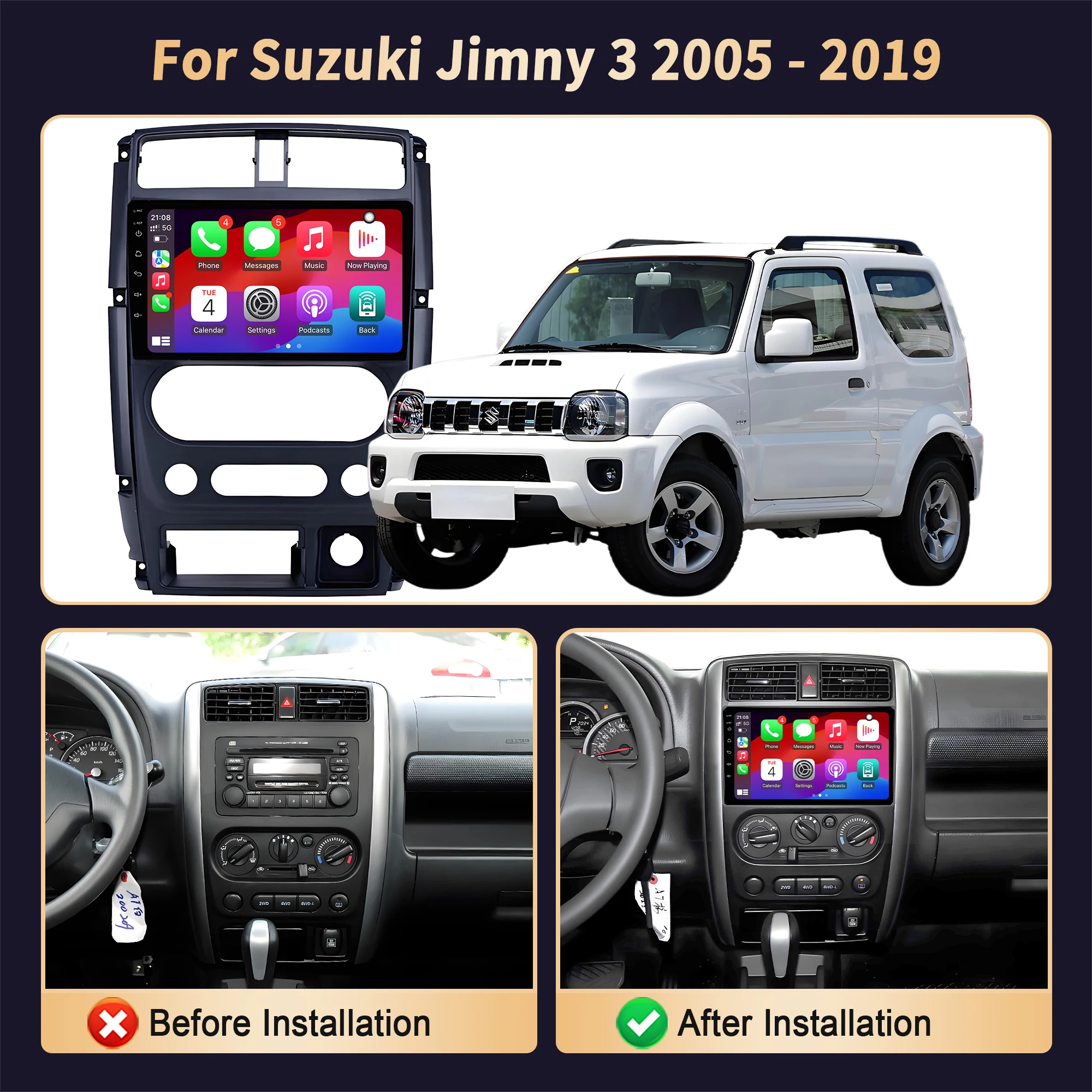 For Suzuki Jimny 3 2005-2019 Carplay Auto Radio Stereo Multimedia Navigation Screen Android Console Center
