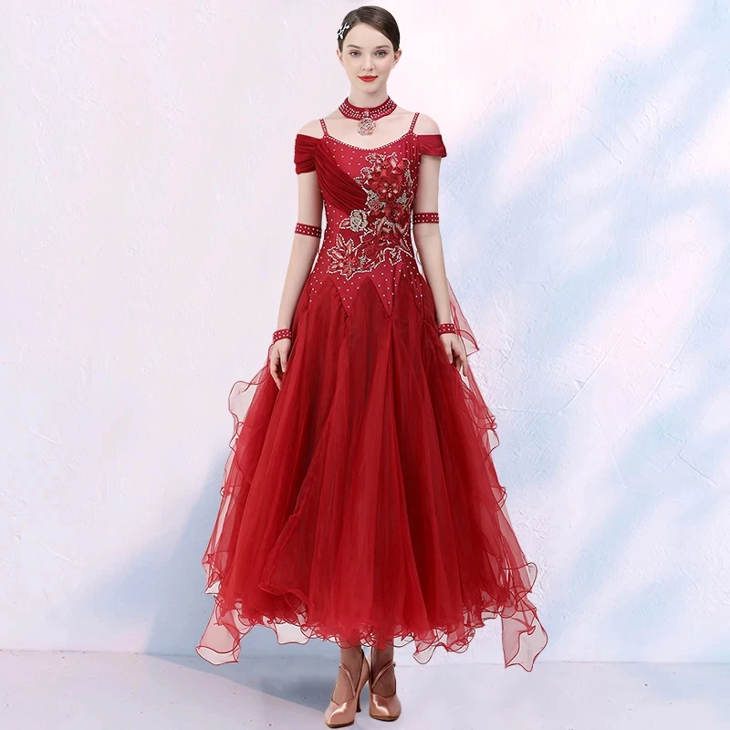 Purple Rhinestones Ballroom Dress Standard Plus Size Ballroom Dance Competition Dress Viennese Waltz Dress Foxtrot Dance Wear