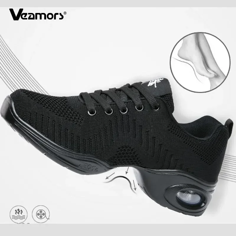 VEAMORS-zapatos de baile modernos para mujer, zapatillas cómodas de malla tejida, suela suave, transpiración deportiva, Jazz moderno,