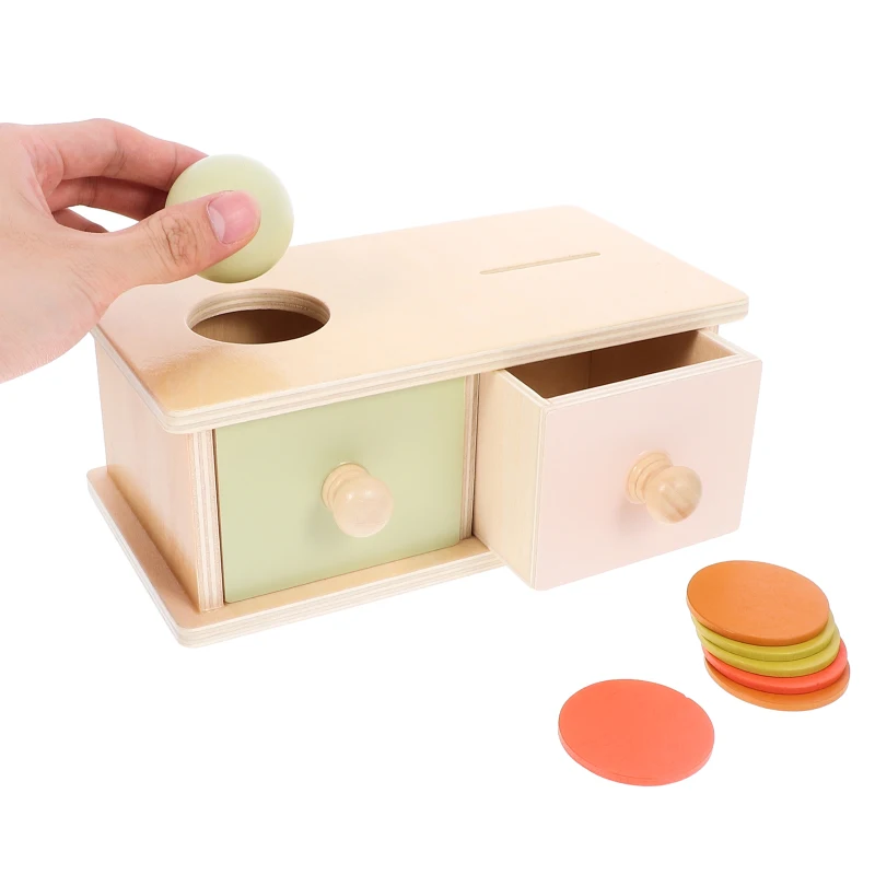 Montessori Coin & Pitching  Color Shape Sorting Matching Baby Toys,  2-in-1 Drop Box Object Permanent Box，Gift for Toddler