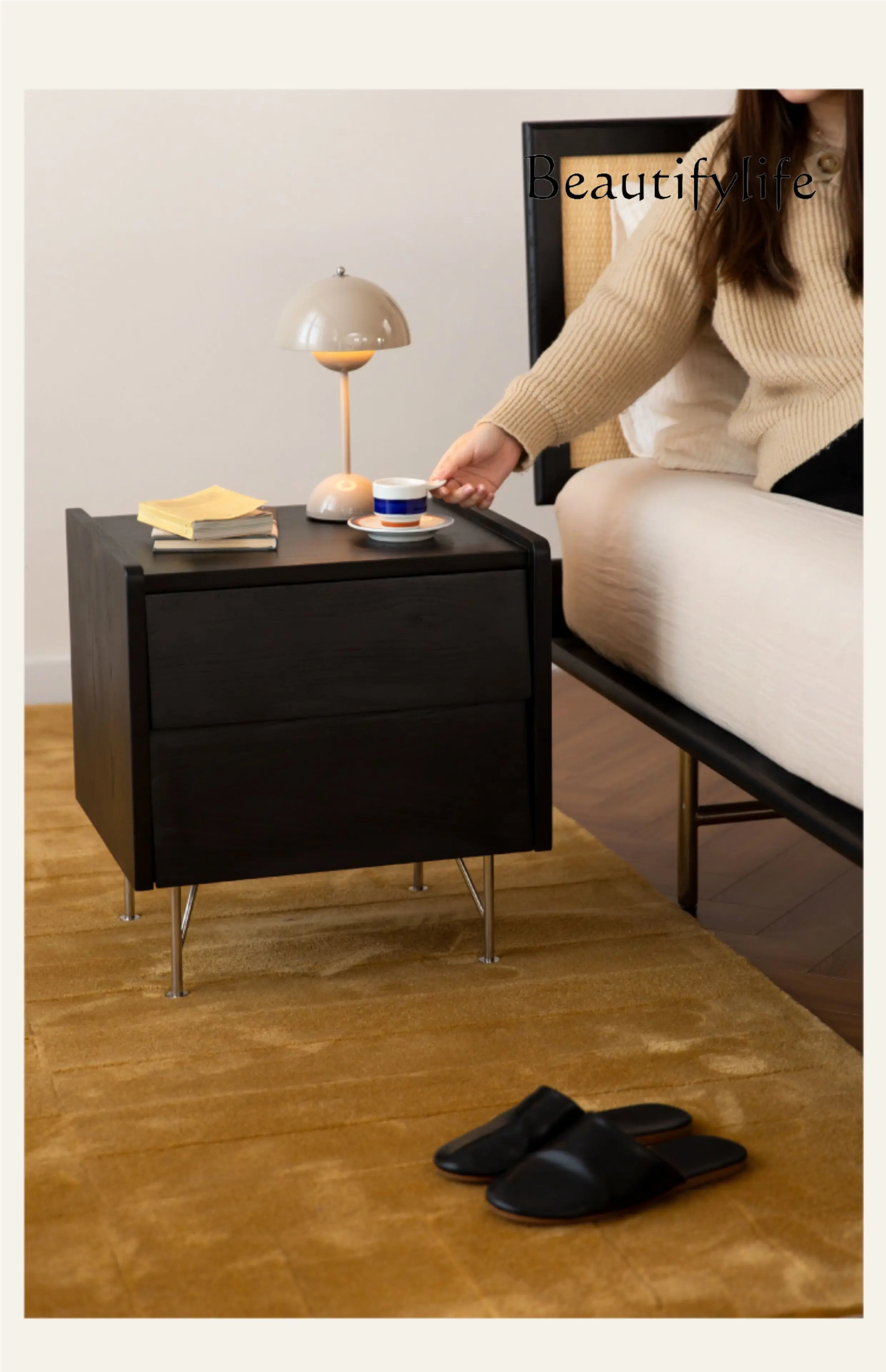 

Bedside table Nordic retro cherry wood home bedroom bedside shelf designer fashion