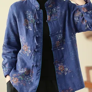 Gelegenheitsfrau gepolsterte Jacken Neuankömmlinge 2023 Herbst Chinesische Stil Vintage Blumener loser Eindruck weibliche Bruttowärmemäntel B3194 10 Hauptverkaufsmantel, insbesondere floral - №5