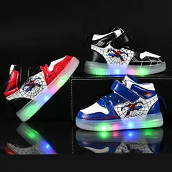 Disney Children's Led Light Shoes Fashion Aoger Spiderman Boys Sneakers Girls Cartton Casual Shoes Breathable Kids Sport Shoes