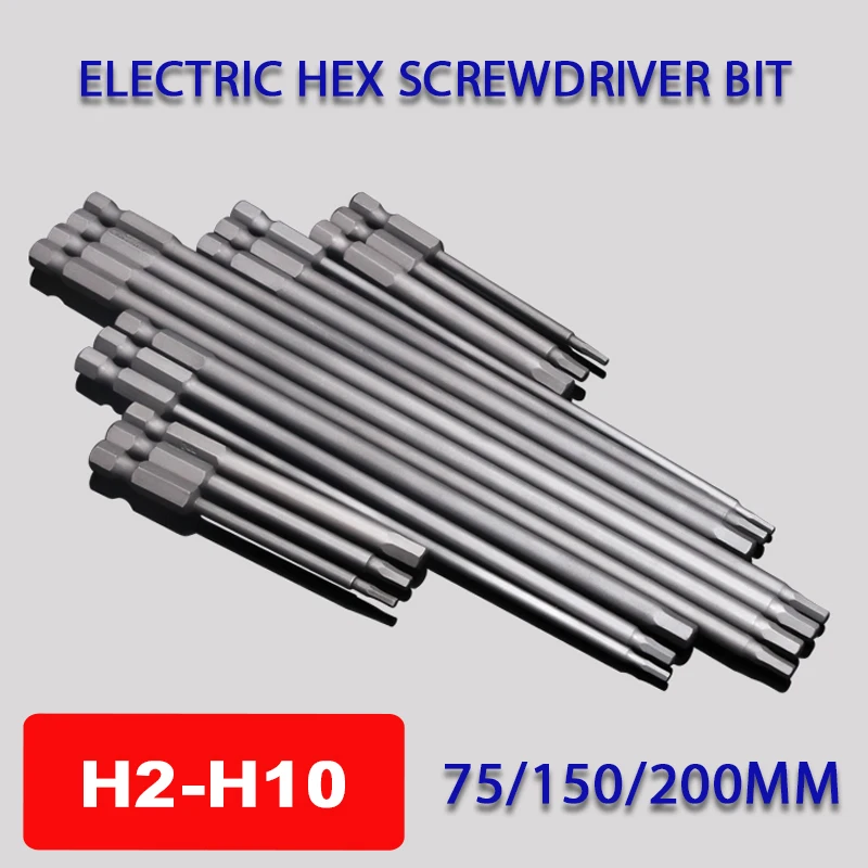 

1pcs Hex Head Allen Wrench Drill Bit 75/150/200mm H2-H10 Electric Hex Screwdriver Bit Magnetic Batch Head Impact Screw Driver