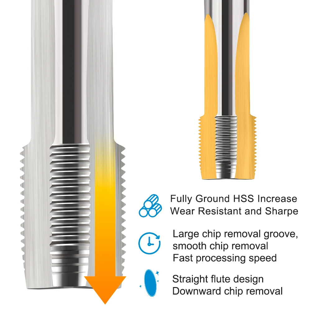 1Pc Metric Thread Tap HSS Machine Plug Tap Right Hand Straight Flute Screw Thread Tap M2.2 M2.5 M3 M4 M5 M6 M7 M8 M9 M10
