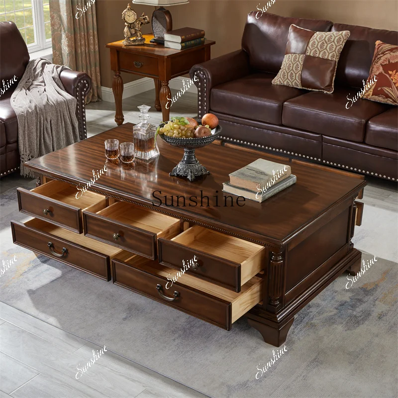 American solid wood rectangular with pumping storage coffee table living room furniture small apartment  FT