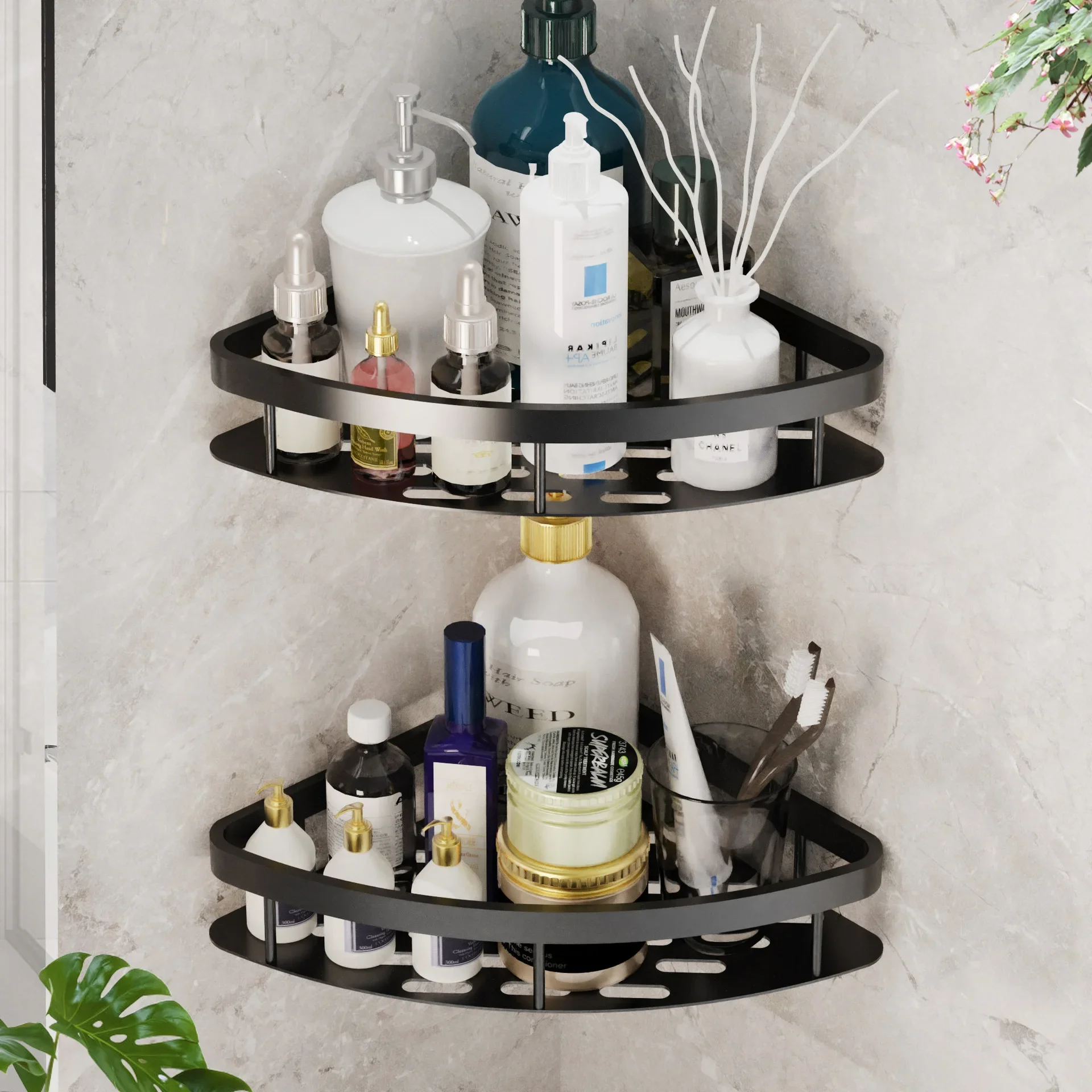 Bathroom Shelf No Drill Aluminum Alloy Shampoo Storage Rack Wall Mounted Toilet Shower Corner Shelves Bathroom Accessories Racks