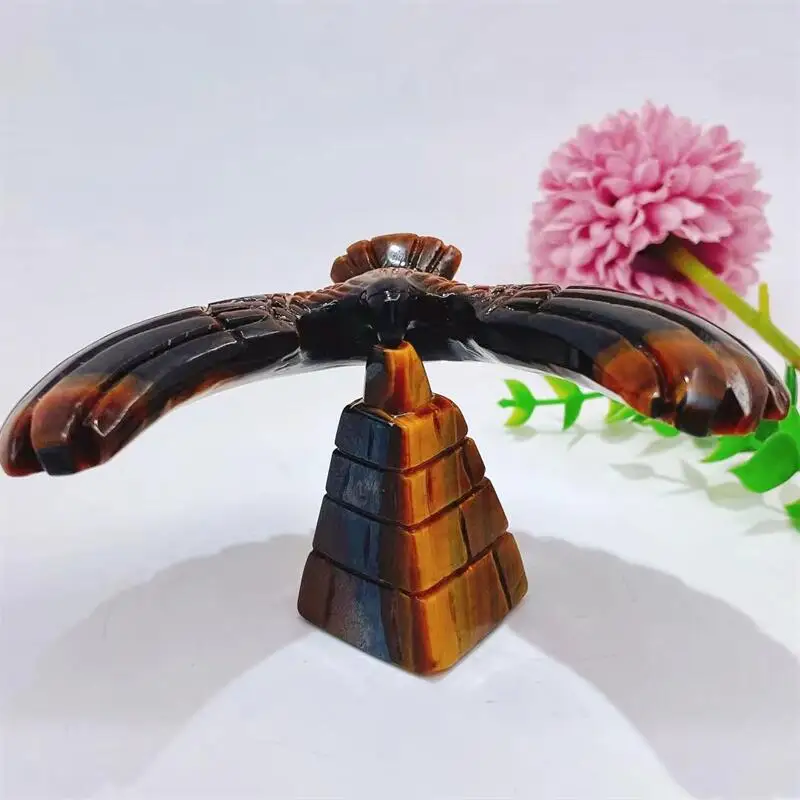 Natural Tiger Eye Stone Balance Hawk Eagle Crystal Carving Crafts Healing Energy Stone Office Learning Toy Kid Toy Gift 1pcs