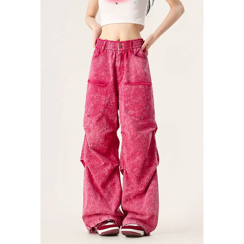 

Fashion Streetwear Women Pink Y2K Trousers Vintage Jeans Girl Harajuku Pants Hip Hop Cargo Pant Baggy Loose Denim Trousers