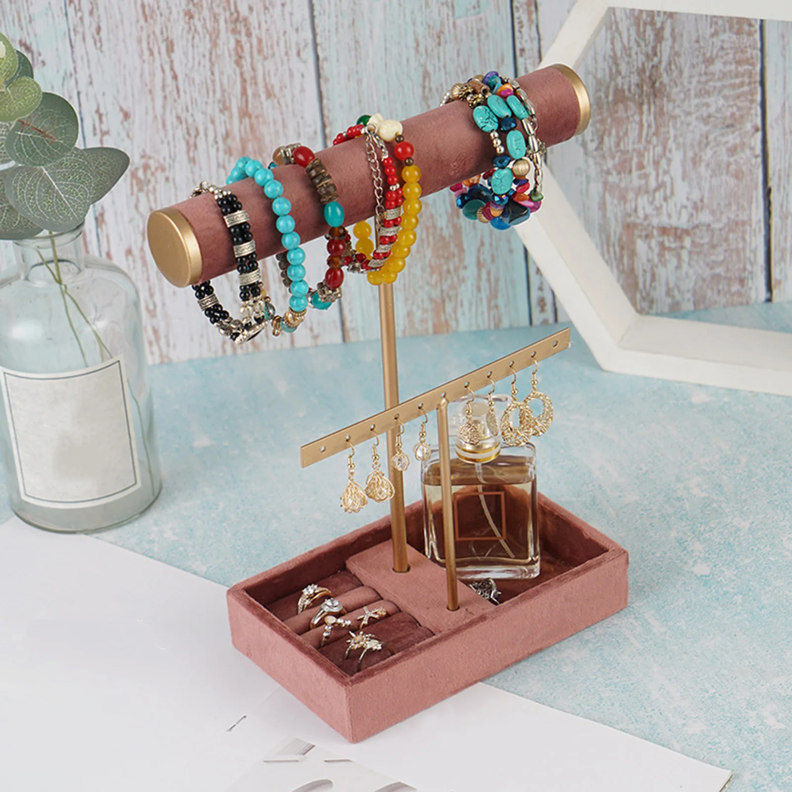 Jewelry Display T Bar Shelf Earring Studs Necklace Bracelet Hanging Stand Organizer Holder Desktop Bedroom Home Store Decoration