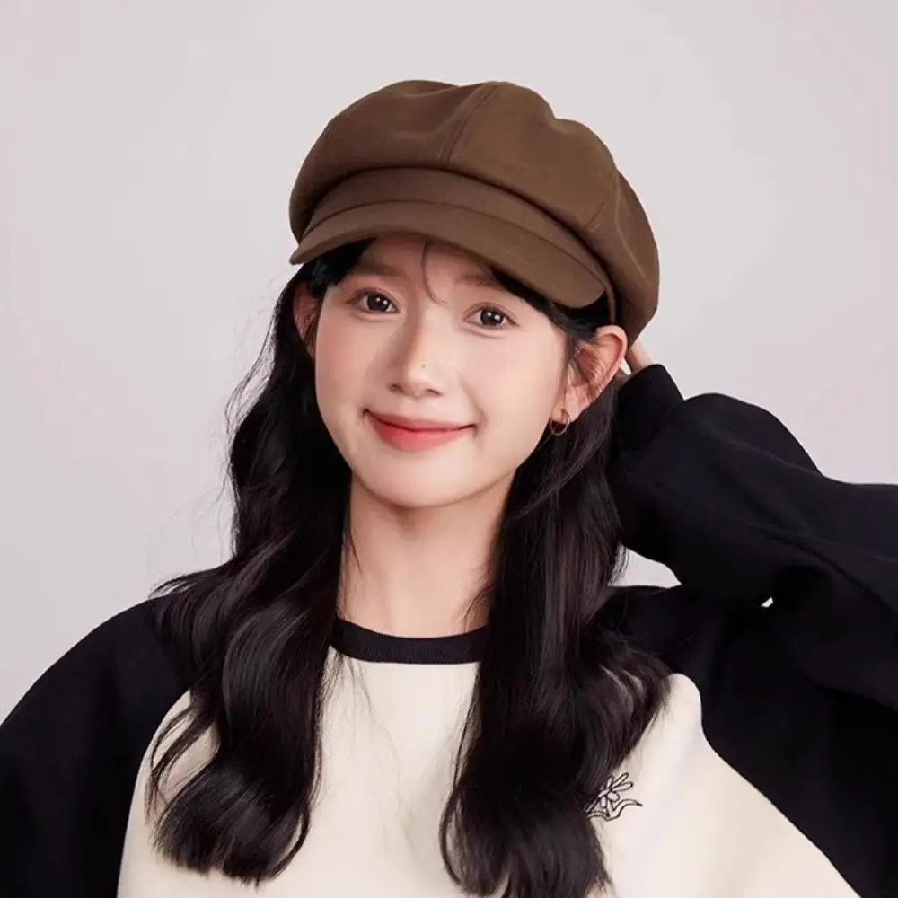 

Fashion Duck Tongue Retro Berets Hat Solid Color Octagonal Vintage Newsboy Cap JK Y2k Painter Cap Girls
