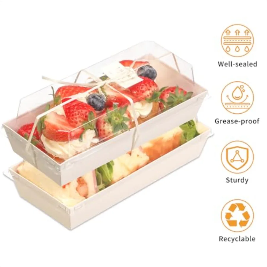 Pequenas caixas de charcutaria com tampas transparentes e garfos para ir papel rec caixa de charcutaria recipientes de alimentos 7 Polegada caixas de droert para bolo s