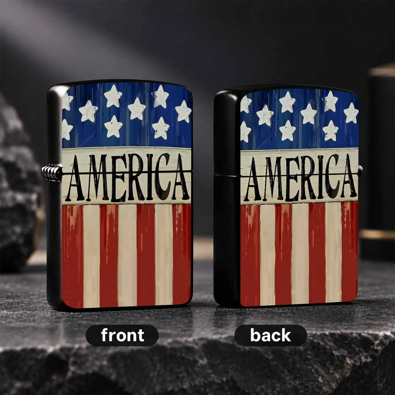 Vintage America Themed Lighter Retro Patriotic Stars Stripes Pattern Portable Accessory For Daily Use Travel Collection Gifting Suitable For All Occasions Classic Stylish Decorative Practical Personalized Carry On Item A Humorous And Intere
