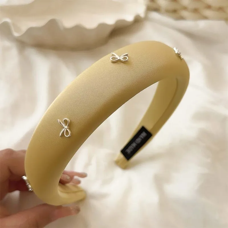 Cheese Cream Yellow~ French Bow Headband Women's 2025 New Sweet ins Girls High Cranium Top Headband Disc Hair