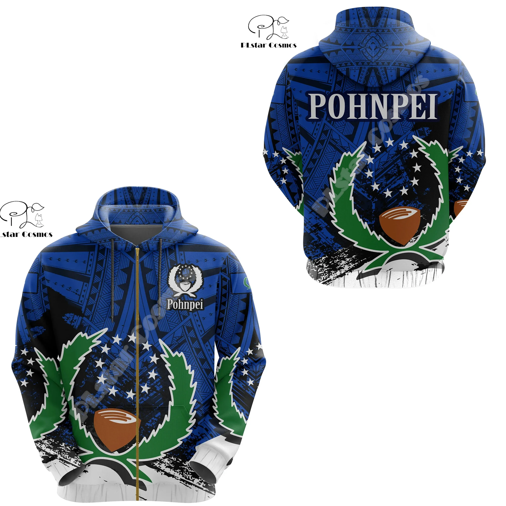 Polynesia Culture Island Country Pohnpei Flag Tribal Colorful Turtle Tattoo Retro 3DPrint Harajuku Casual Funny Hoodies Jacket F