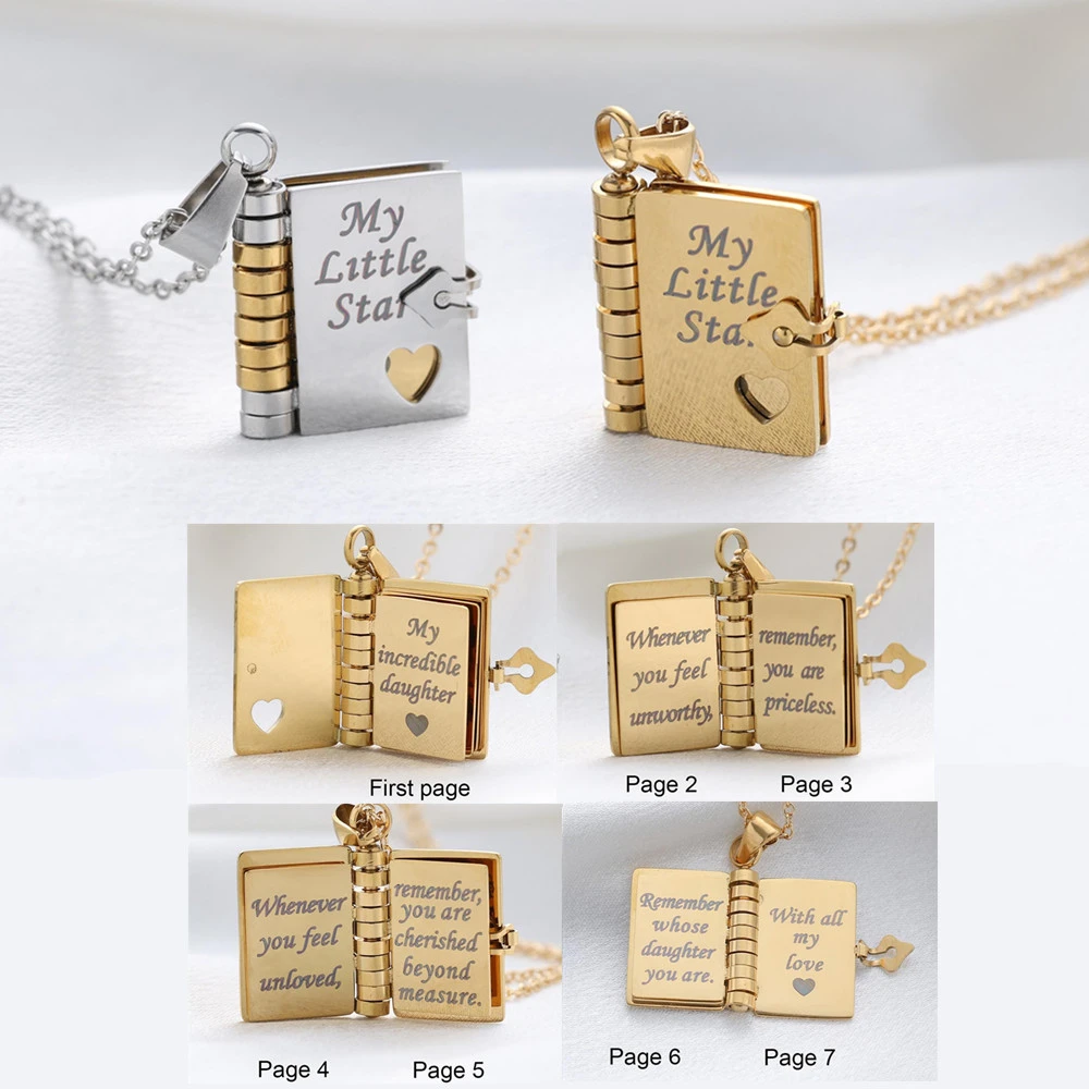 Incredible Daughter Book Necklace Adjustable Chain Book Locket Engraved Message My Daughter Necklaces Love & Encouragement Gift