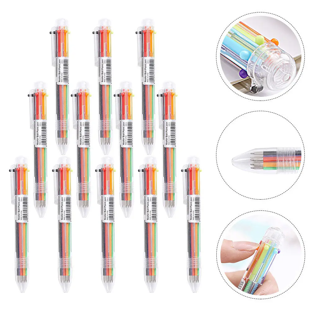 

Набор из 12 выдвижных шариковых ручек, 6 цветов, 0,7 мм, разноцветные, для плавного письма, для школы и офиса, 6-цветная шариковая ручка