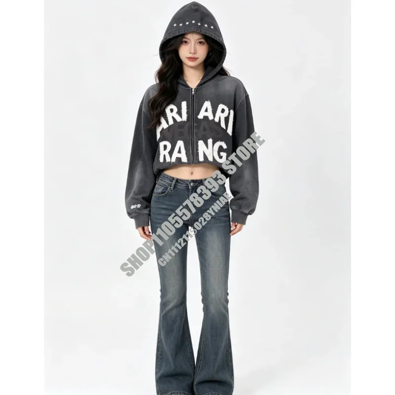 Retro Washed Black Hoodie, Distressed Tour ARIRANG Print Zip-Up Jacket, Oversized Frayed Streetwear, Casual Hooded Sweatshirt