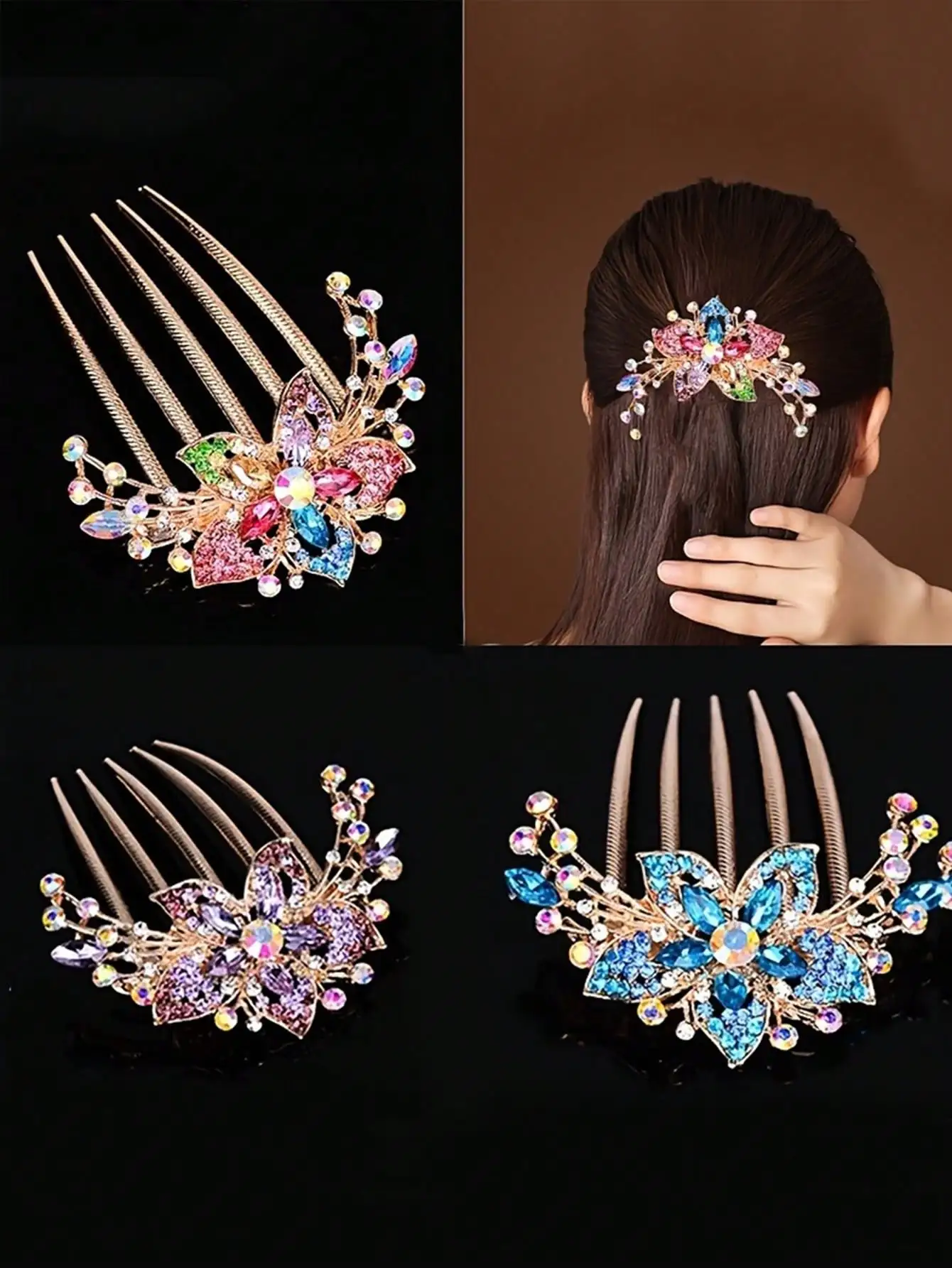 1/3 Buah Sisir Rambut Bunga Kristal Modis untuk Wanita Updo & Aksesori Rambut Pernikahan