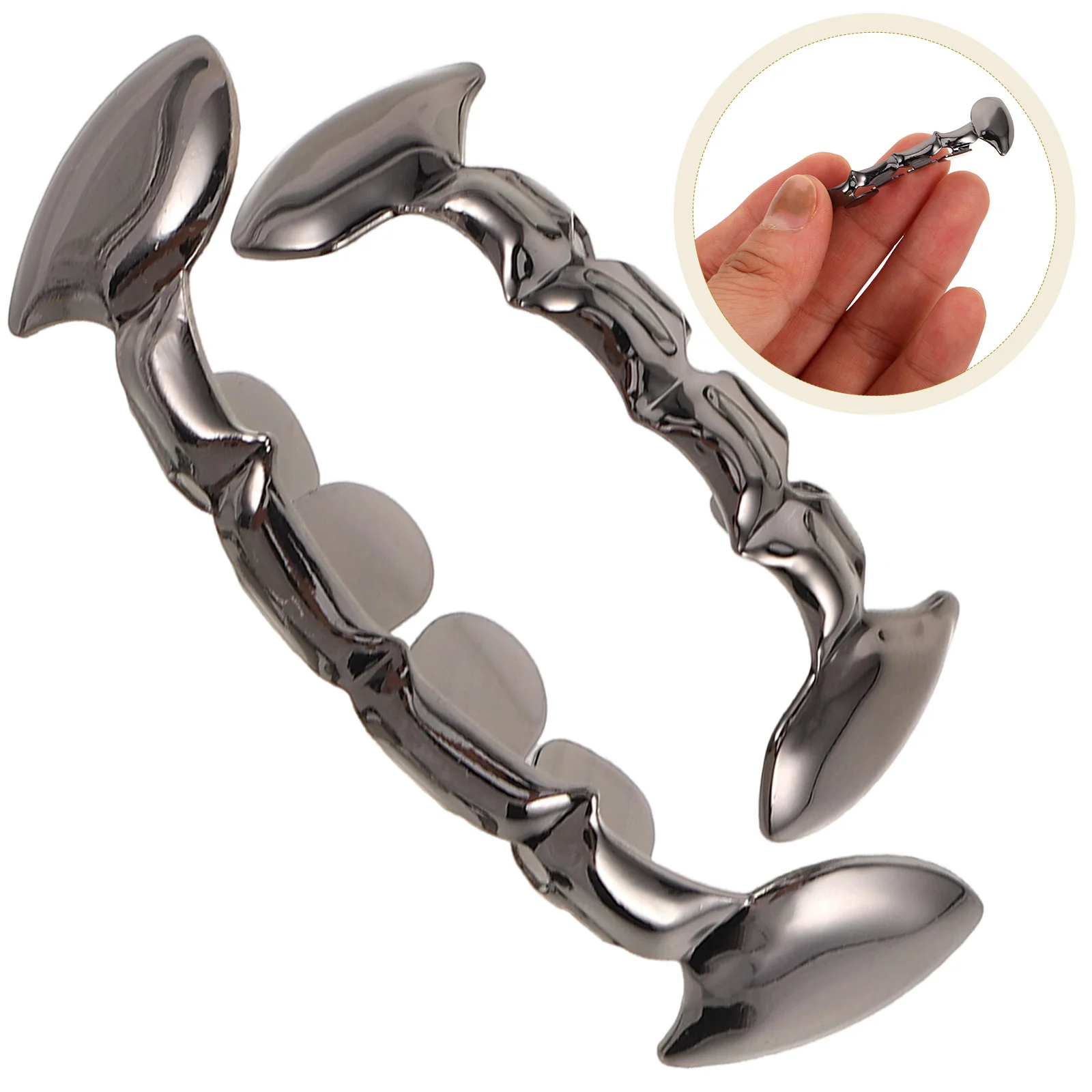 

2Pcs Copper Hip Hop Teeth Fake Teeth Caps Removable Halloween Party Accessories Men Mouth Grills Vampire Costume