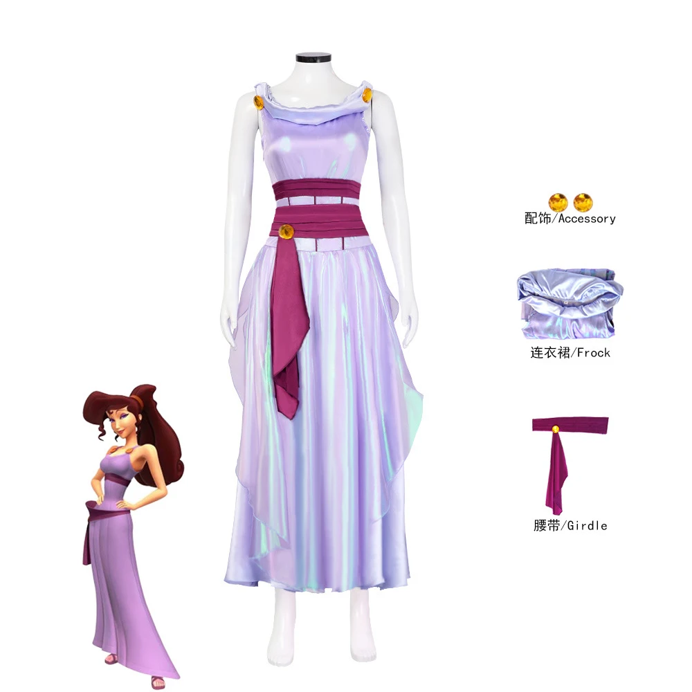 

Anime Megara Meg Princess Clothes Cosplay Costume Women Purple Dress Uniform Halloween Carnival Party Outfit