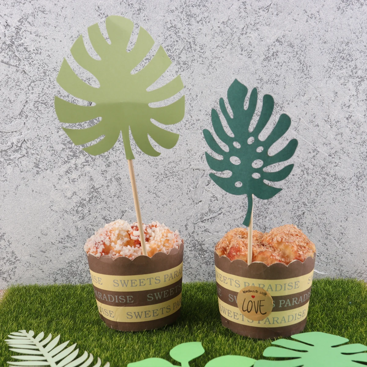 

14 pcs Cake Summer Party Fruit Picks Summer Party Picks Green Palm Leaves Decorations Fruit Bread Muffin Cupcake Supplies