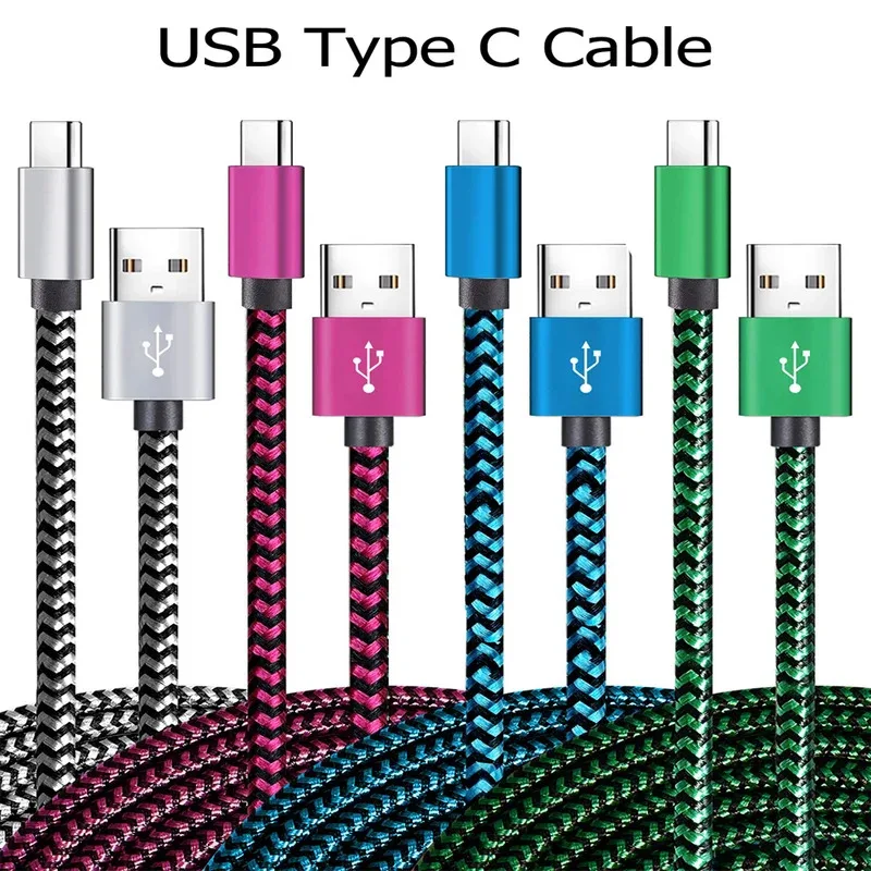 

USB Type C Cable Date Sync 2.4A Fast 1M 2M 3M Charging Nylon Braided Wire Charger Cable For Samsung Huawei Android Mobile Phone