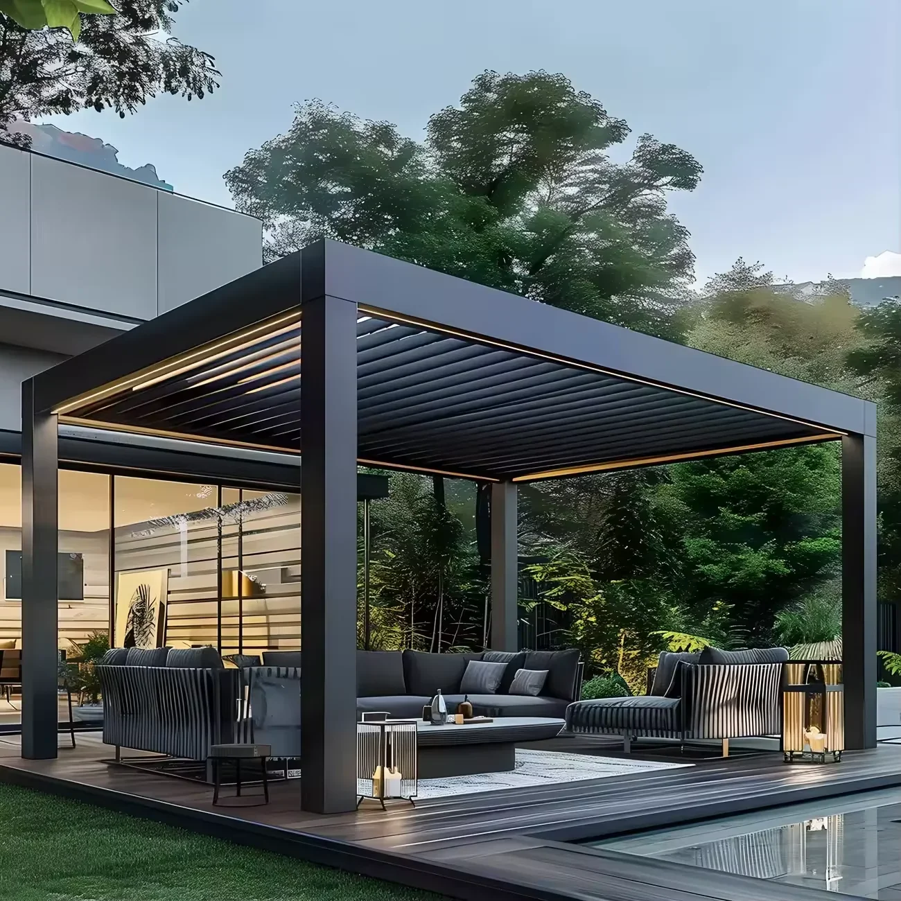 Various Sizes Outdoor Rainproof Environmentally Friendly Pavilion Electrically Adjustable Blinds Pergola Fashion Aluminum Gazebo image 3