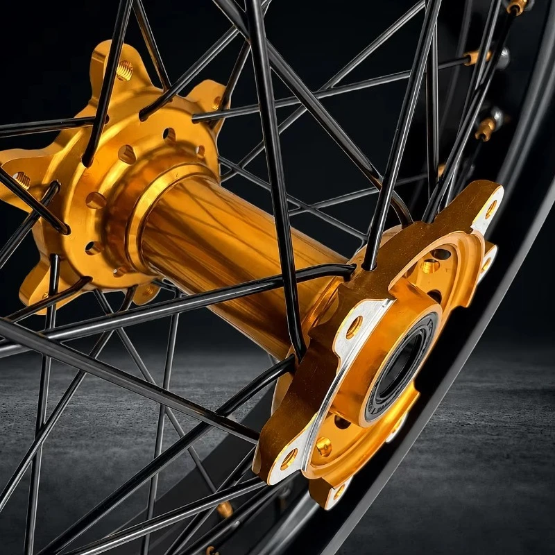 New 17-inch Superbike Wheels for Sur-Ron Ultra Bee 17x2.5/3.5 Black Gold CNC Wheels 36 Spoke Wheel Set (No Tires)