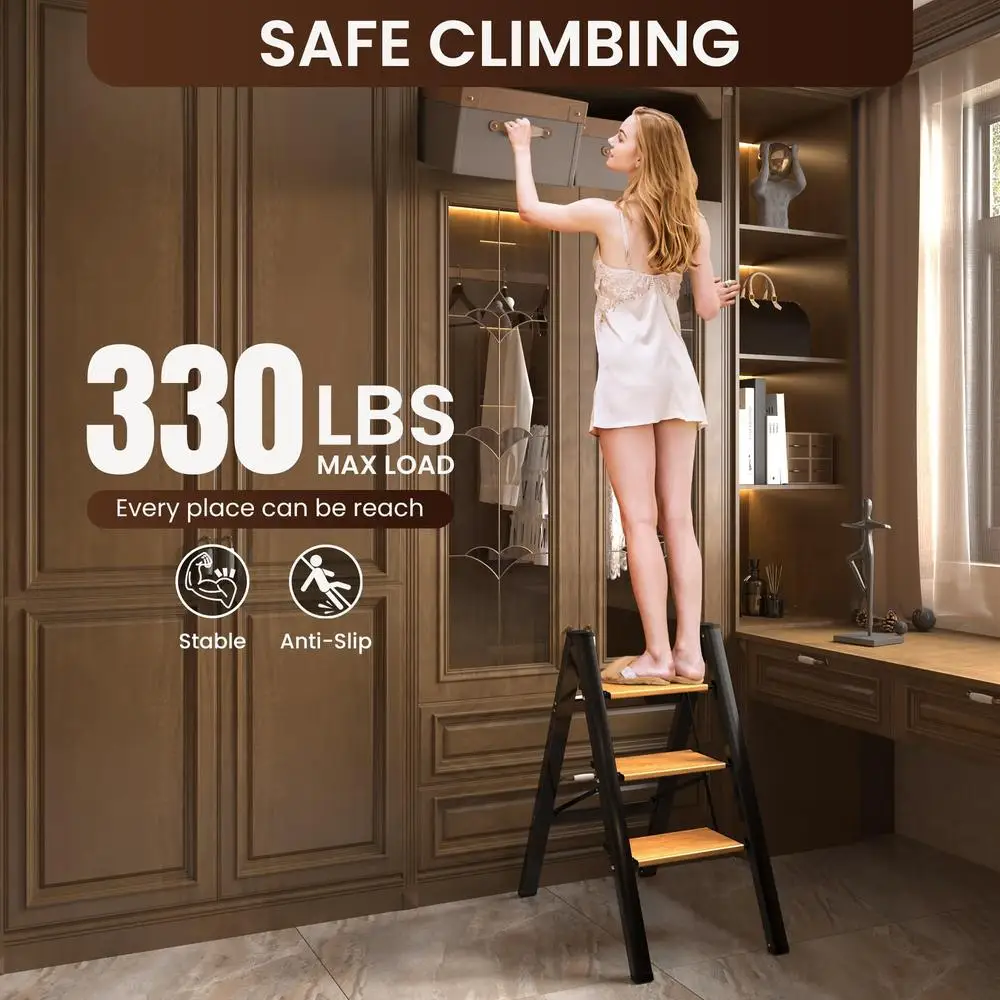 Aluminum Folding Step Stool Anti-Slip Pedal Wide Stepladder 330Lbs Capacity Kitchen Home Maintenance Easy Storage Multi-Use