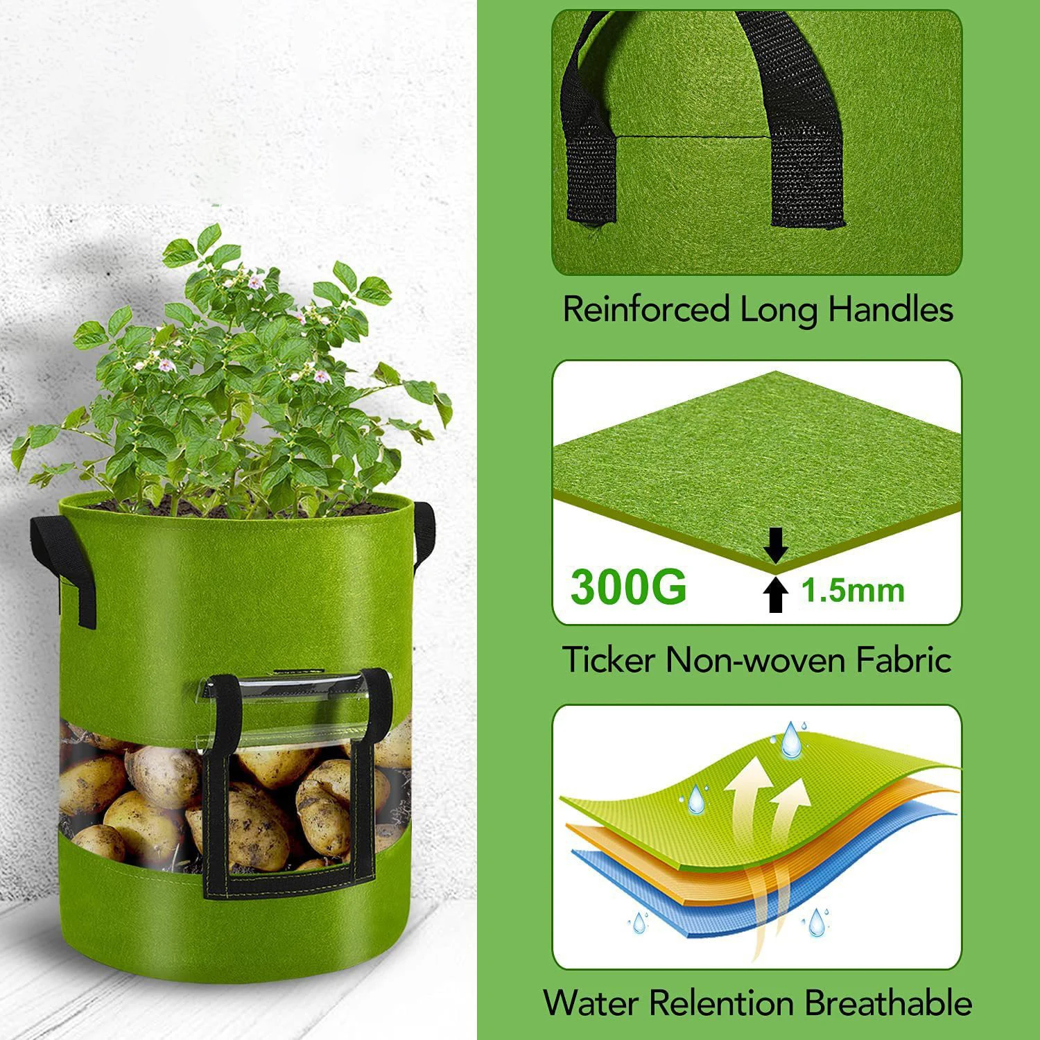 See-Through Potato Planter Bag, 360° Transparent Window, Breathable Non-Woven Fabric Pot for Vegetables & Herbs