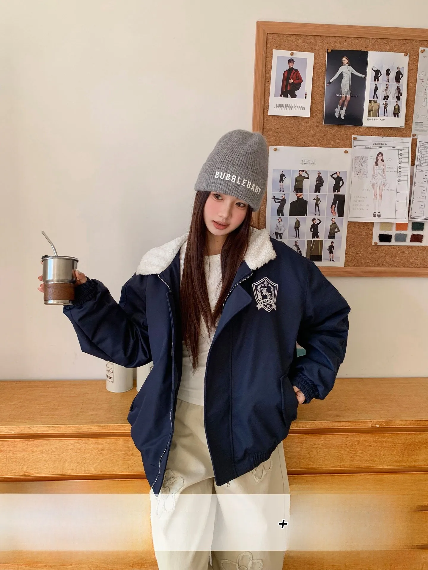 

Зимняя теплая свободная женская куртка-пальто на молнии с длинными рукавами в стиле колледж Orange Tree Academy