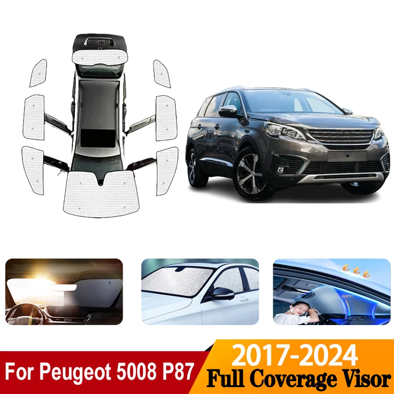 

Car SunShade For Peugeot 5008 P87 Accesorios 2017-2024 Auto Aluminum Foil Windshield Sun Shade Covers Heat Shield Car Accesorios