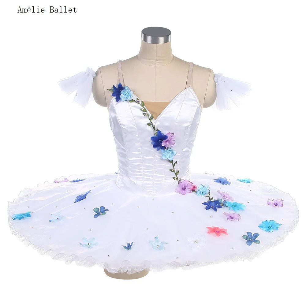 B24059 White Professional Tutu Made -to-Order With Flowers Decoration Ballet Tutu for Girls & Women Performance or Competition