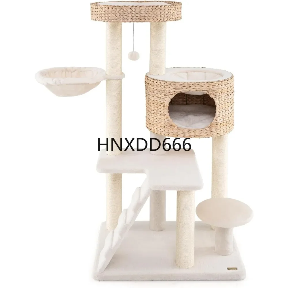 Modern Cat Tree, with Cattail Fluff Condo  Top Perch, Hanging Basket, Platforms, Ladder,