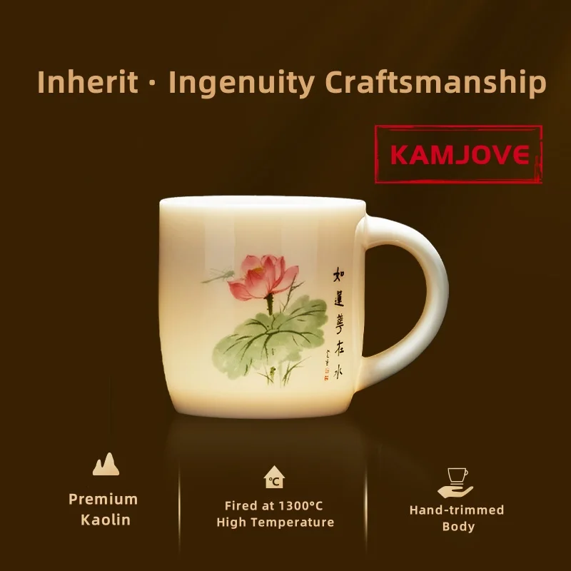 KAMJOVE Kaolin High-Fired Jade Porcelain Teacups Set of 4,80ml Handle Kung Fu Tea Cups,Chinese Ceramic Tea Cups High Temperature