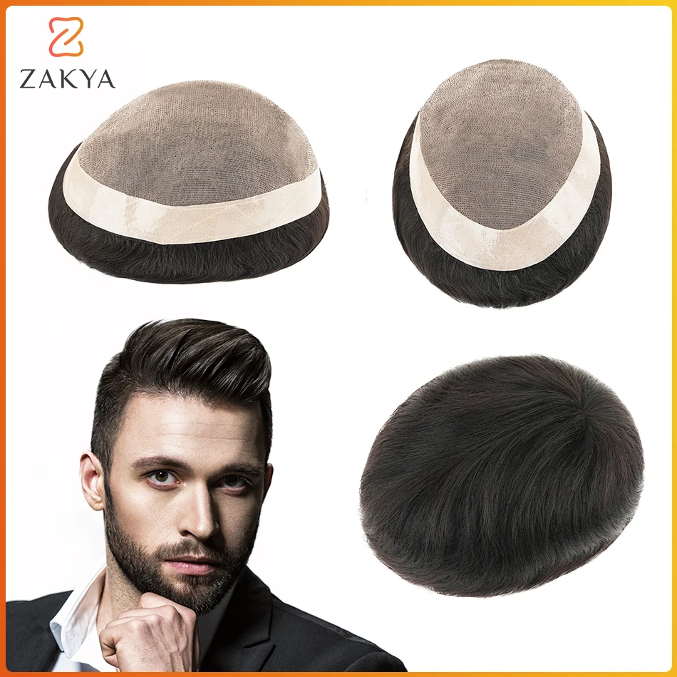 Respirável Mono Cabelo Humano Toupee para Homens, Prótese Capilar, Peruca Masculina Sistemas, 130% Densidade, 6 \