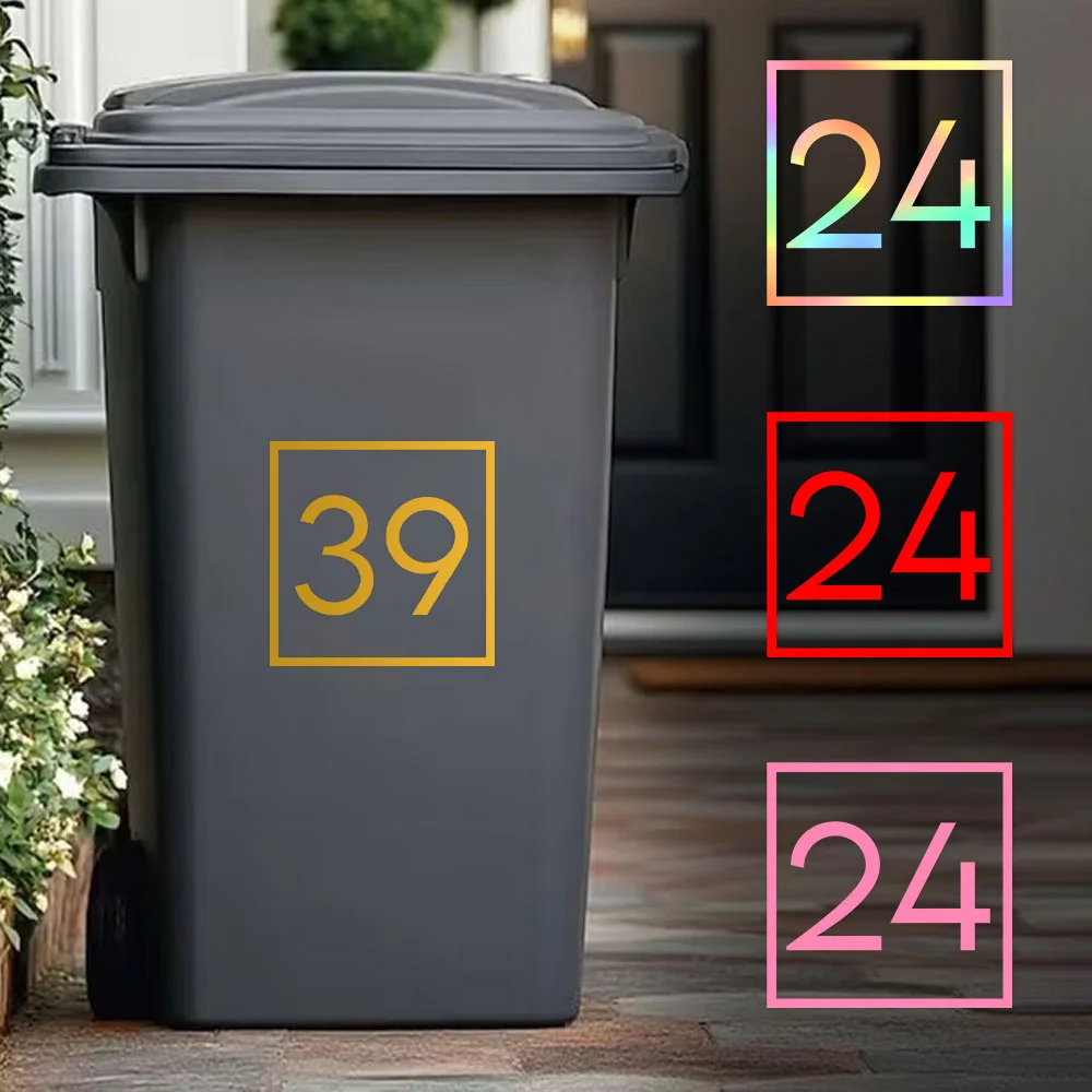 1/3PCS Personalized Square Border House Address Number Trash Bin Decals Custom DIY Waterproof Vinyl Stickers Outdoor Home Decor