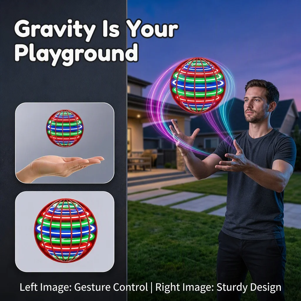 Hand Controlled Flying Ball for Children 360° Rotating Suspension Cosmic Globe with Color LED, Suitable for Indoor & Outdoor Toy