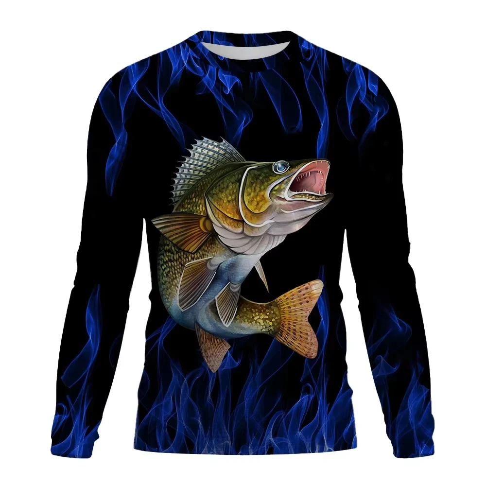 Angler Süßwasserfisch Grafik Langarm-Angeltrikot Familien-Set Outdoor Freizeitkleidung Stylisches Bedrucktes T-Shirt – Detail 9