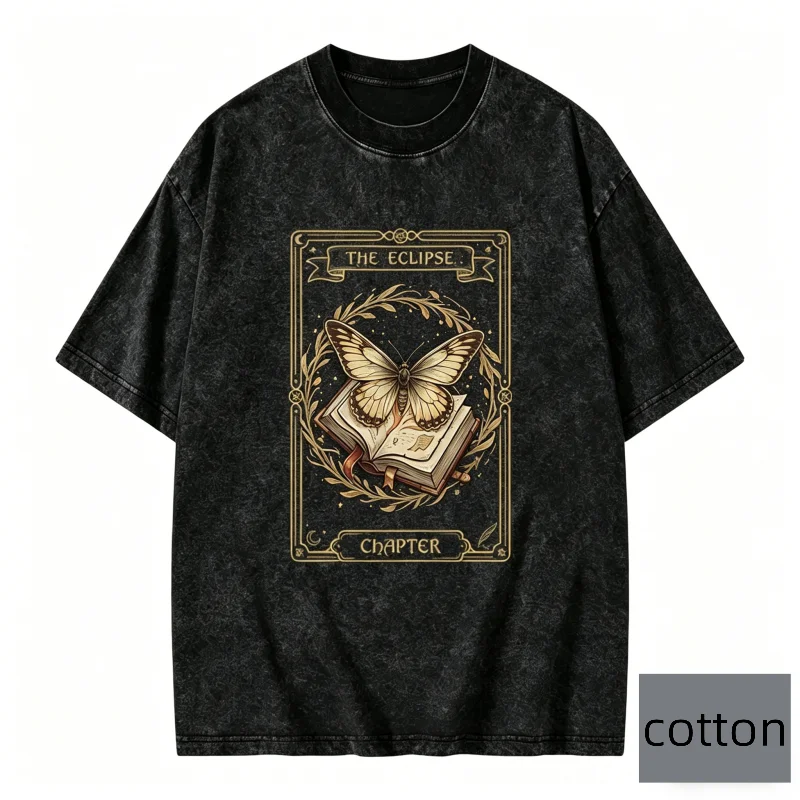 Oversized Short Sleeve T-shirt Crew Neck Tee with Vintage Tarot Style Butterfly Graphic Print Dark Academia Casual Top Unsex