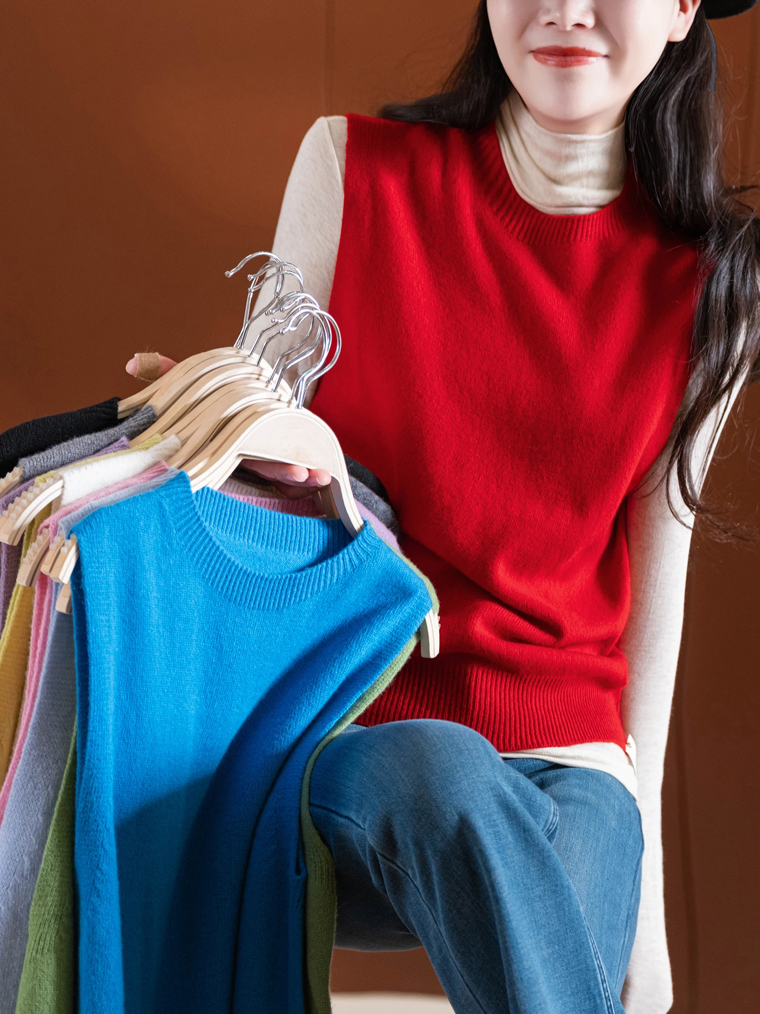 

Окрашивание цветных жилетов! Женский шерстяной жилет Fine Branch 00 с круглым вырезом, комфортный, из тонкой шерсти