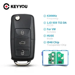 KEYYOU Remote Car Key 434Mhz ID48 Chip For Volkswagen VW Beetle Bora Passat B5 Golf Seat Skoda 1J0959753DA HLO 1J0 959 753 DA