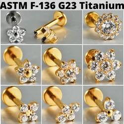 Cz Flower G23 Solid Titanium Cartilage Earrings Stud 16G Internally Threaded Sun Helix Ear Tragus Piercing Jewelry