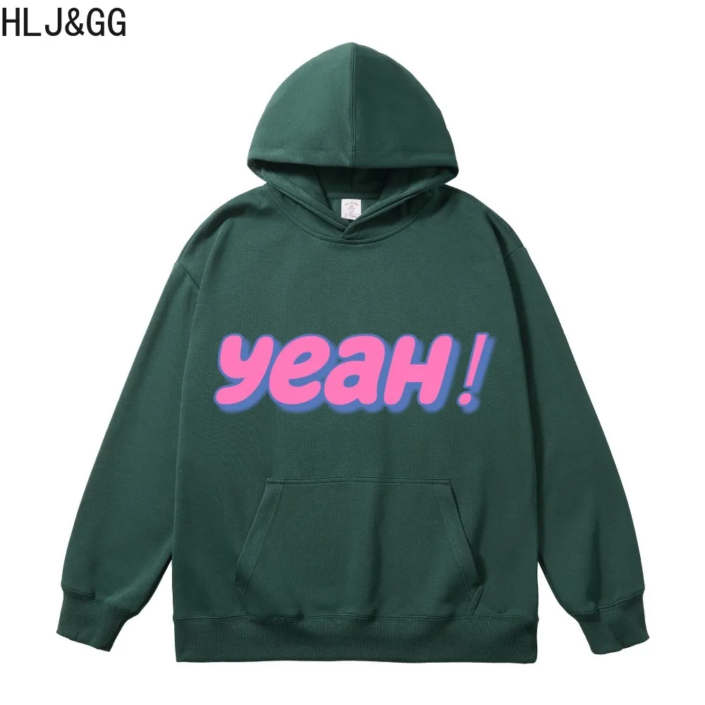 HLJ&GG Autumn Winter Casual Letter Printing Loose Sweatshirts Women Round Neck Long Sleeve Pocket Tops Female Neutral Clothing