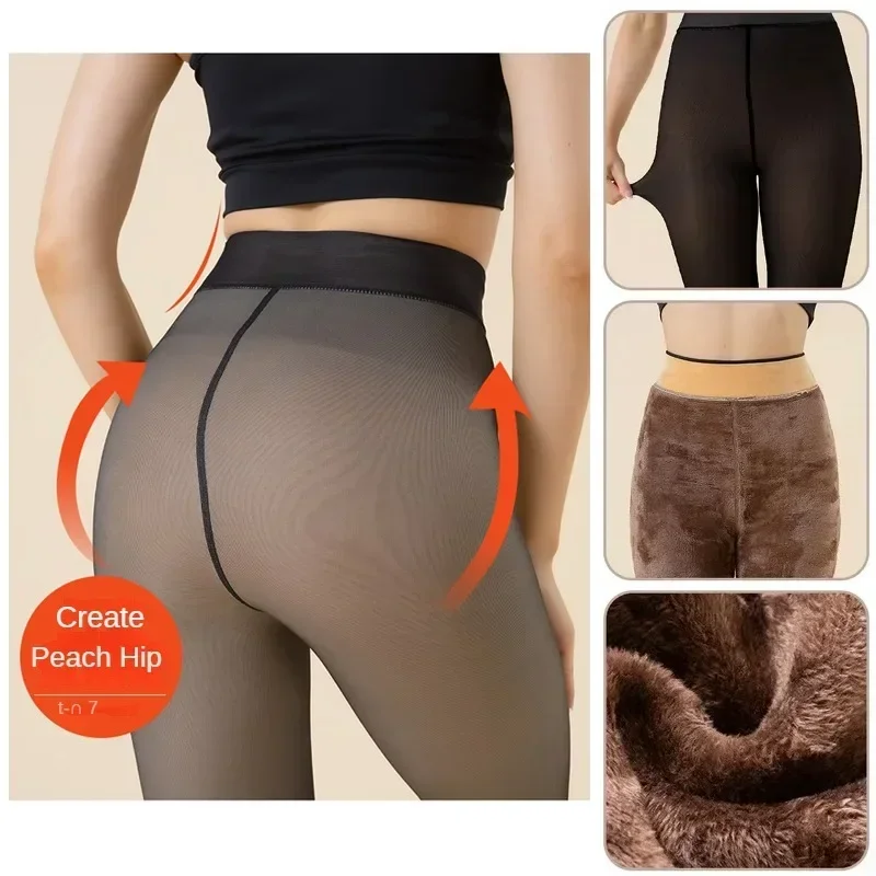 

Winter Sexy Thermal Pantyhose Women Fleece Tights Ladies Translucent Fake Thermal Stockings Winter Warm Leggings Fleece Panty