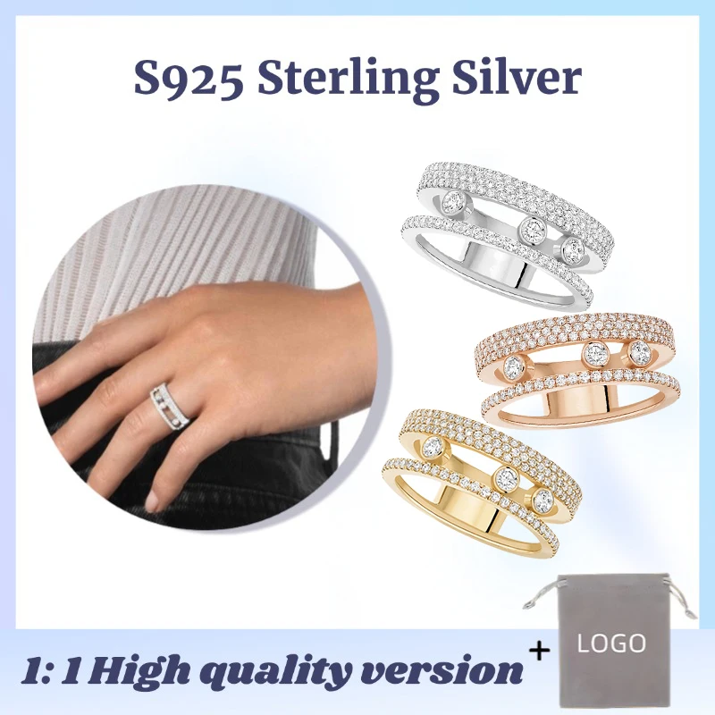 Sterling Silver S925 MOVE ROMANE Diamond Ring with Hollow Design, Original Luxury Rings for Women