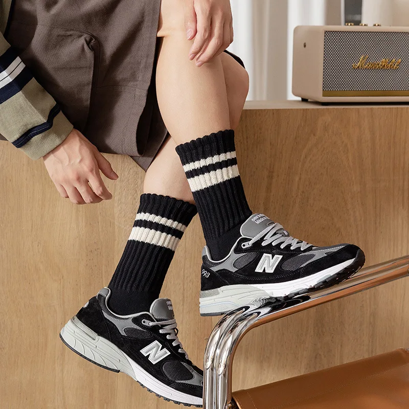 Retro Stripe Fashion Socks White Men Street Korea Hip Hop Skateboard Cotton Socks Breathable Harajuku Calceines