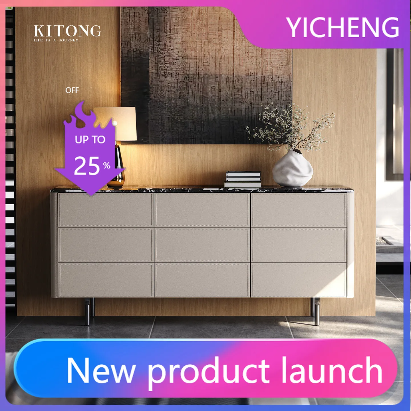 

XL bedroom and living room wall-mounted solid wood sideboard, end-of-bed TV cabinet, drawer storage cabinet