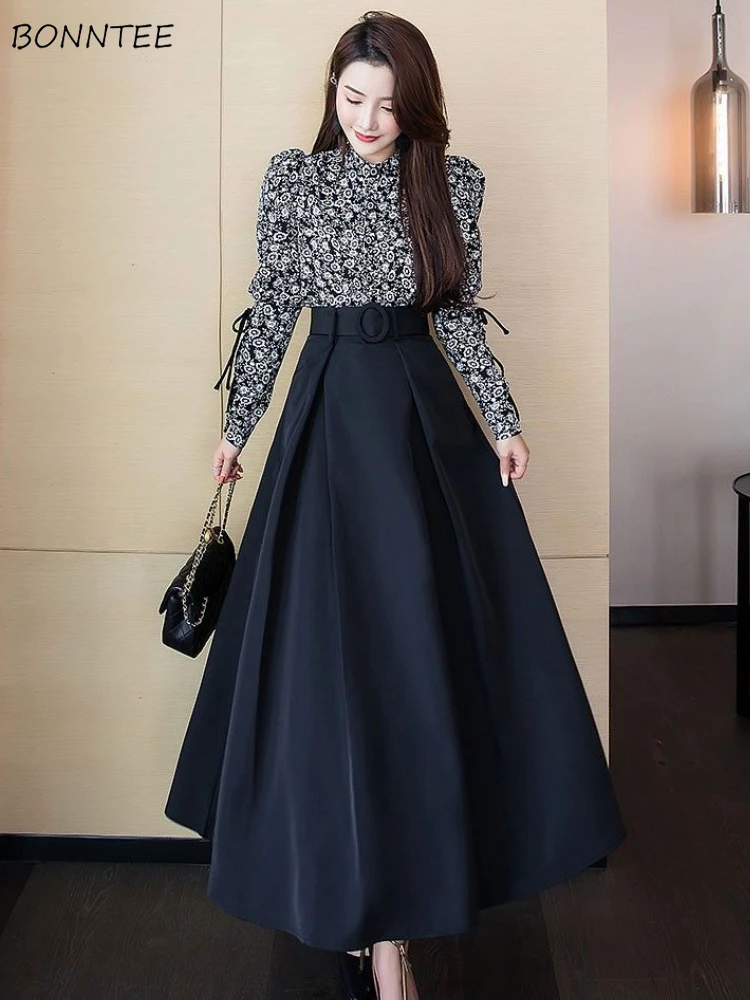 التنانير النسائية الرجعية مطوي الخريف العصرية Harajuku الشارع نمط مزاجه الإمبراطورية Mujer حزام غير رسمي تصميم الإناث الأساسية الصلبة